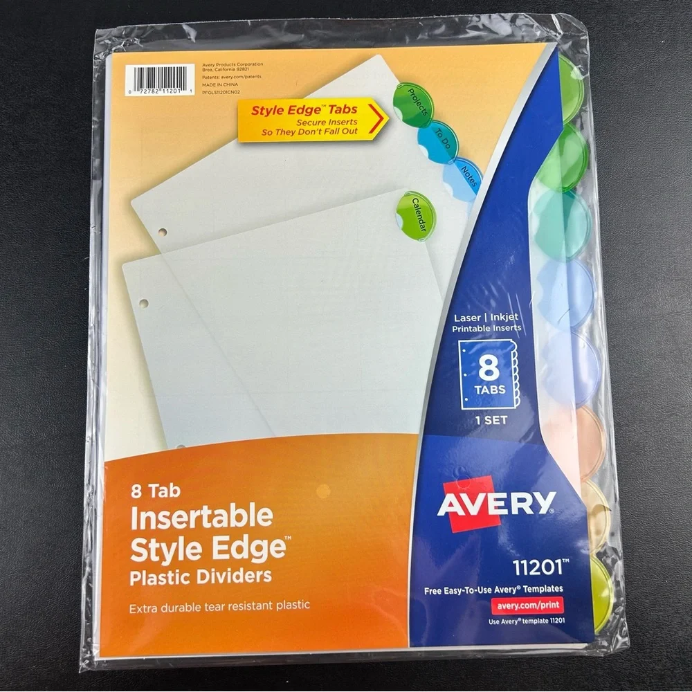 Avery 8 Tab Insertable Style Edge Plastic Dividers 11201 **Lot of 4**